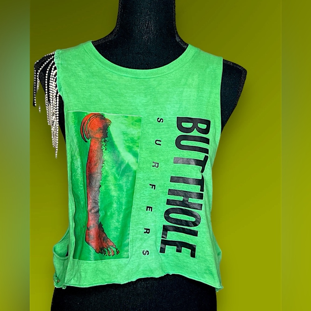 One of a kind Butthole Surfers tank with slit sleeves.